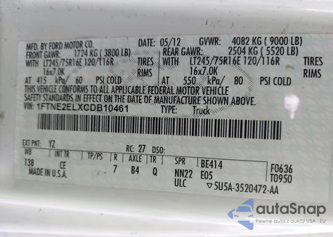 2012 Ford E-250 Commercial из США, поврежденный, VIN 1FTNE2ELXCDB10461